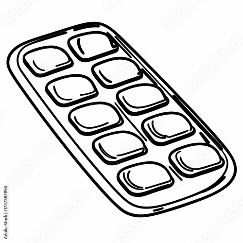 Continuous line drawing of a medication tray with twelve compartments  
