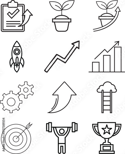 Business Growth and Success Line Icons Collection vector