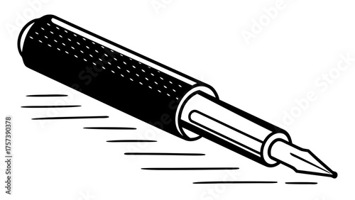 Angled Illustration of a Seam Ripper Tool in Black and White