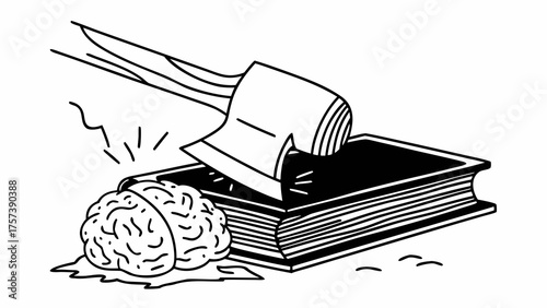 An Axe Crushing a Brain and Book Symbolic Concept