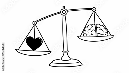 A scale balancing a heart and a brain illustration