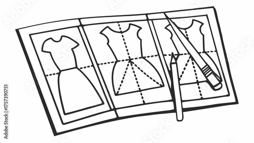 Dress Pattern Outline Drawn On Paper with a Pencil