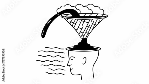 Illustration of liquid being poured into a human head