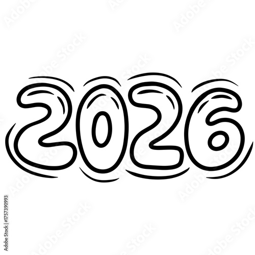 Vector illustration of 2026 doodle text