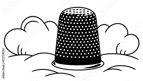 Thimble with dotted texture standing on abstract ground