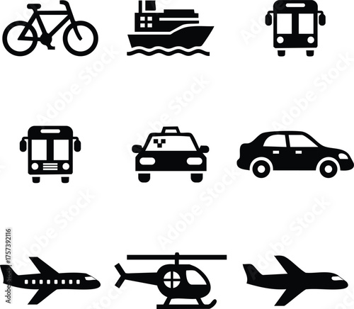 Collection of simplified vehicle icons on a white background  vector