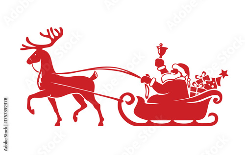 Reindeer pulling a sleigh with Santa Claus. Vector silhouette