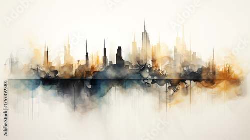 Futuristic cityscape portrayed through smoke art abstract background