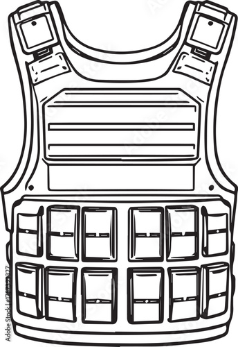 Tactical vest vector illustration with gear pouches for military, law enforcement and outdoor combat themes