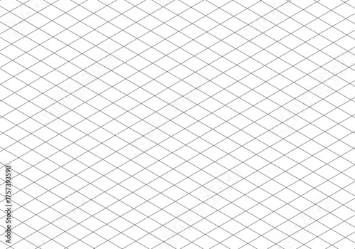 Isometric squared grid. Template of notebook sheets blank. Black line guides. Printable 3d perspective backdrop. Mathematic typography pattern for making notebooks production for education. 