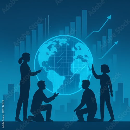 A group of glowing silhouettes collaborating in a futuristic workspace — symbol of innovation and leadership.
