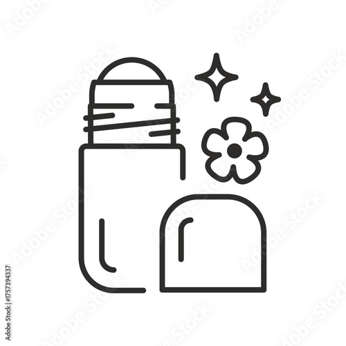 deo roll-on icon, bottle body antiperspirant, roll on deodorant, thin line symbol on white background - editable stroke vector illustration eps10