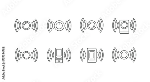 Set of technology icons symbolizing connectivity signal waves broadcast broadcast vector
