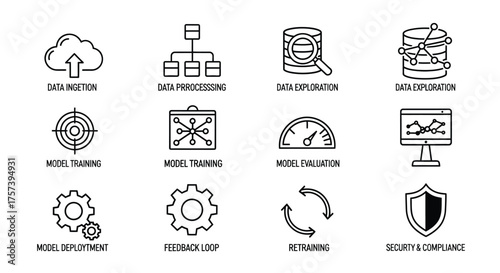 Collection of hand drawn doodle icons representing cloud computing technology and data management concepts vector