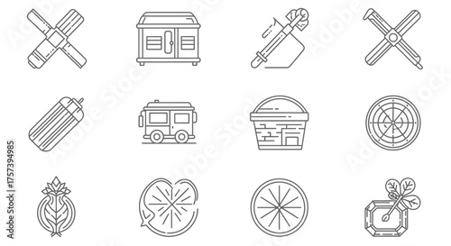 Set of hand-drawn outline icons for camping hiking and survival gear accessories vector