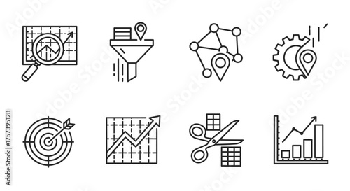 Set of business and data analysis icons with a hand drawn sketchy style perfect for modern presentations vector