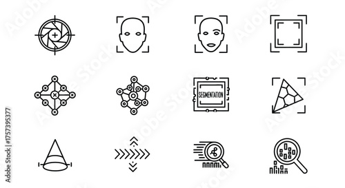 Abstract icons representing technology data analysis and security concepts artistically rendered vector