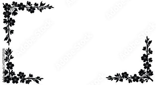 Ornate floral corner border decorative element with delicate blossoms and leaves for elegant design applications silhouette