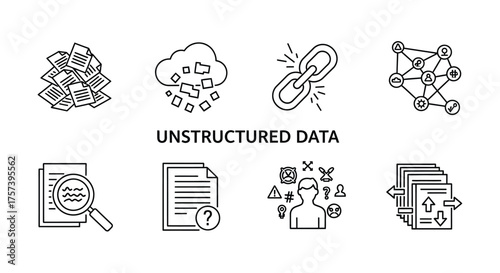 Unstructured data concept icons diverse set for big data analysis and information technology applications vector