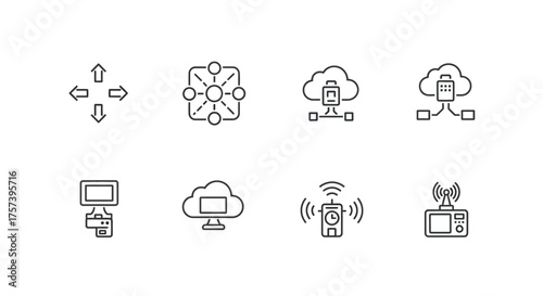 Modern technology icons representing connectivity data cloud computing and network infrastructure solutions vector