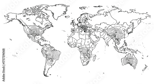 Detailed world map outline showing continents countries and borders for global reference vector