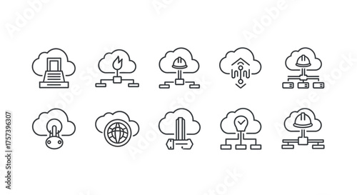 Set of cloud computing icons isolated on white background for web design