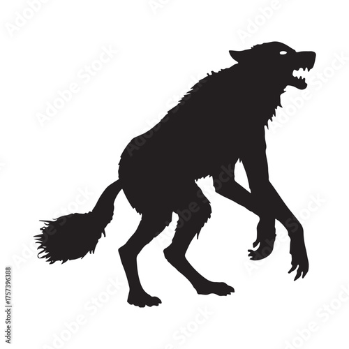 Silhouette of a ferocious werewolf with bared teeth and claws