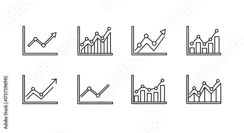 Collection of graph isolated on white background in line style illustration