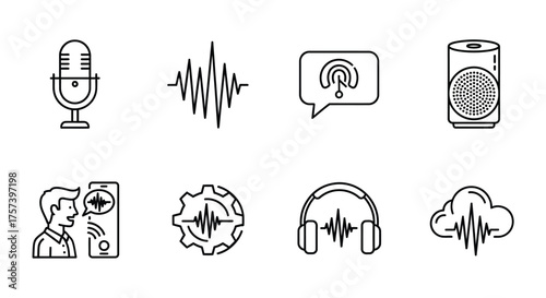 Set of voice and sound recognition icons isolated on white background