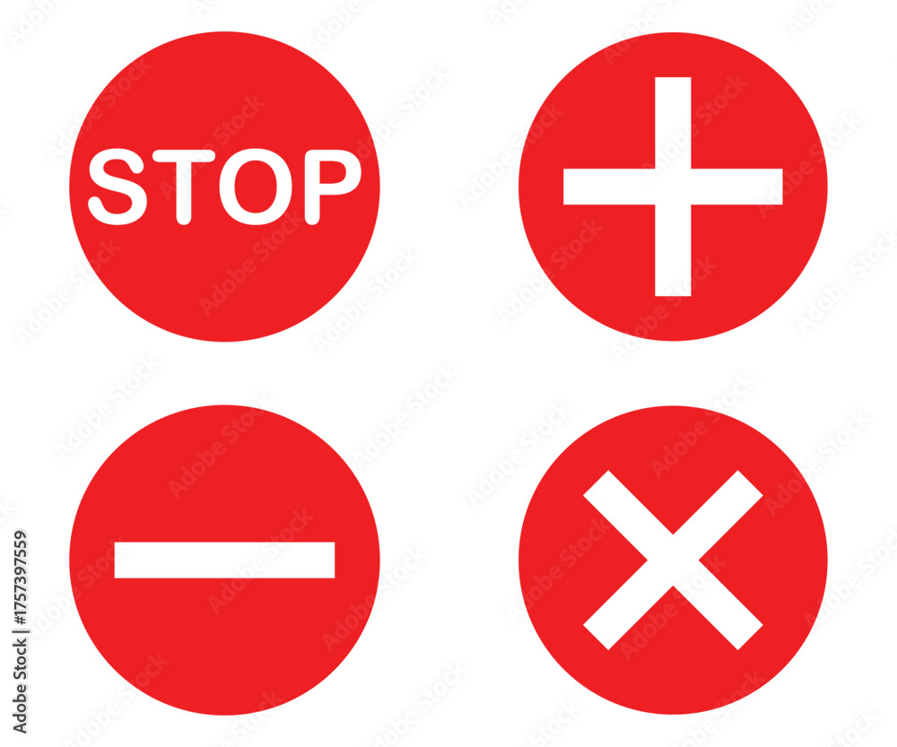 Fototapeta premium Red Stop Hand Icon – Warning Symbol with Octagon Road Sign Vector