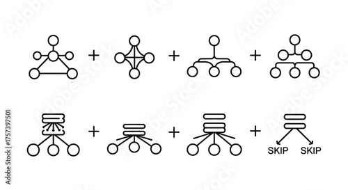 Abstract network diagrams plus symbols connecting concept structures for business and technology ideas vector