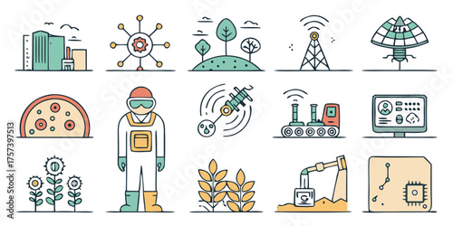 Collection of niche technology solid icon vectors
