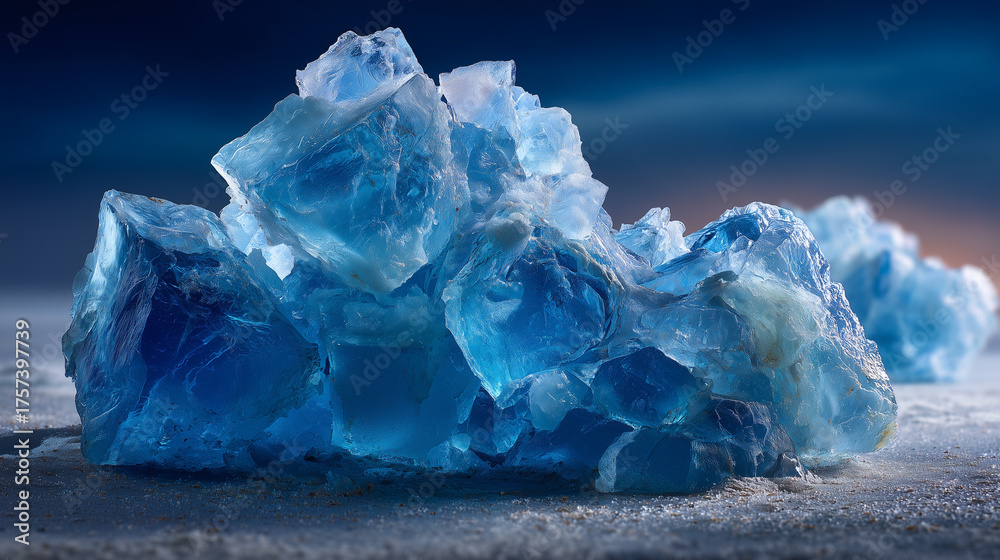 Fototapeta premium Combustible ice, or methane hydrate, is frozen methane in ice, found under oceans or permafrost, potentially easing the global energy crisis if exploited.