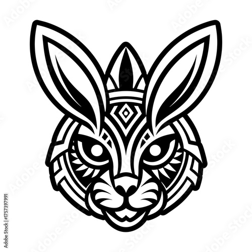 A glyph style icon showing a hare head