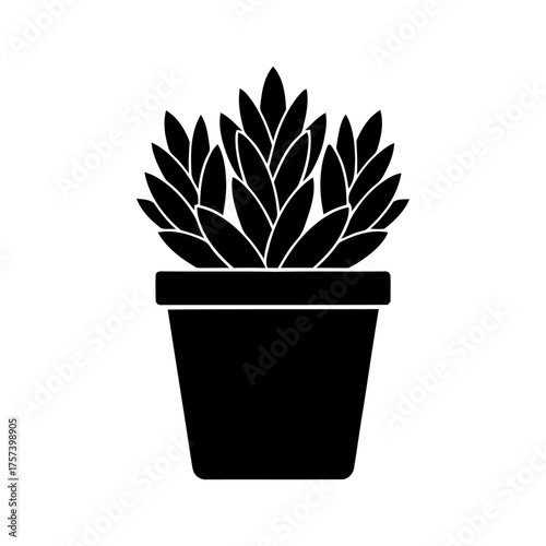 Minimalist Flat Design Black Potted Plant Icon on White