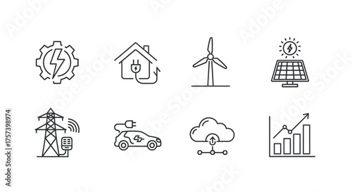 Clean energy and smart technology icons set for sustainable future and innovation concepts vector