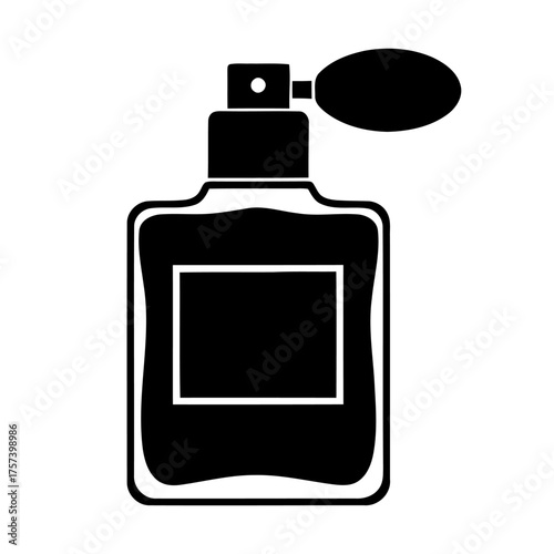 Minimalist Black Perfume Bottle Vector Silhouette with Atomizer Design