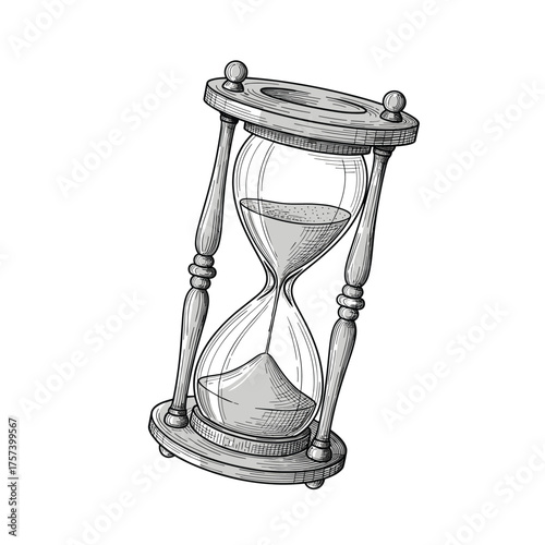 An hourglass showing sand flowing from the top bulb to the bottom bulb indicating the passage of time.