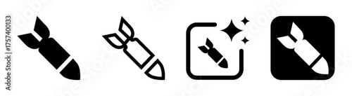 Missile and rocket icon vector illustration featuring military firepower symbol with explosive force design in transparent PNG format ideal for defense, war and combat themed creative projects