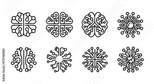 Abstract geometric brain and network icons symbolizing artificial intelligence and technology ideas vector
