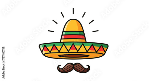 Vibrant sombrero and mustache illustration perfect for festive celebrations and cultural themes