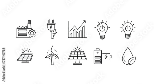 Doodle icons set for renewable energy and sustainable technology concepts vector