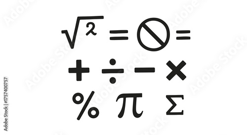 Bold black mathematical symbols like square root, percentage, pi, and sigma create an educational and modern graphic design element