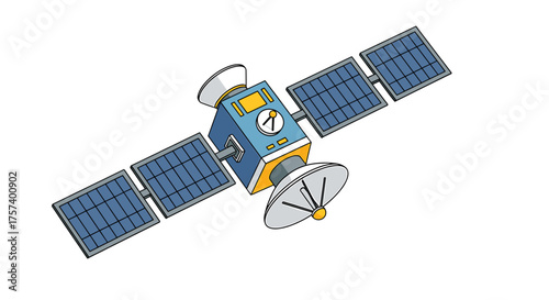 Cartoon satellite floating in space offers a fun and playful way to illustrate technology, science, and communication concepts for educational materials