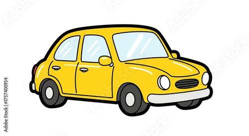 Cheerful cartoon yellow car cruising along, perfect for kids' designs or transportation themes, radiating fun and carefree vibes with its simple style