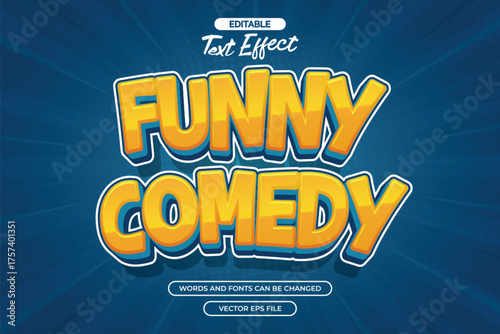Funny comedy editable text effect with cartoon text style and with blue comic background