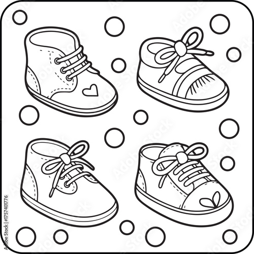 Cute Baby Shoes Coloring Page | Hand-Drawn Infant Booties Illustration for Kids and Adults | Printable Line Art | Creative relaxation.
