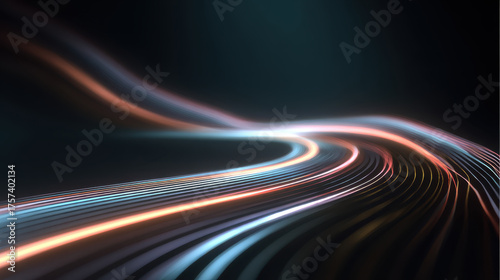 Futuristic glowing energy lines curve gracefully in dark abstract background