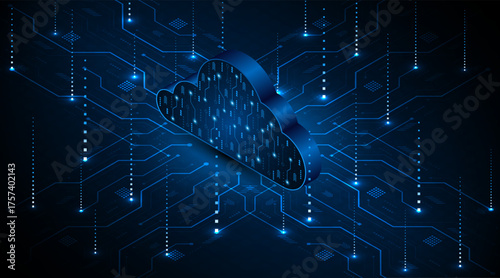 Abstract cloud technology circuit board. Large data center concept. modern cloud storage technology innovation concept background	