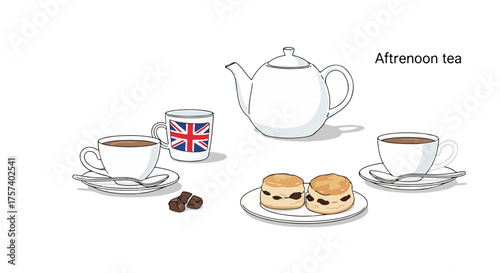 Traditional British Afternoon Tea with Scones and Union Jack Mug